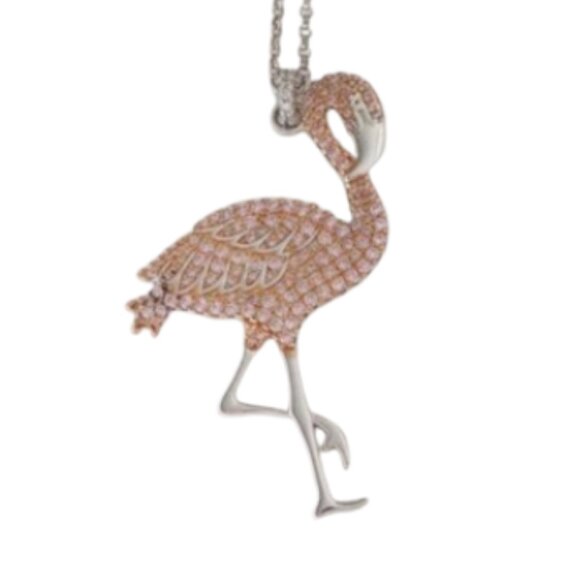 APM monaco Pink Flamingo Necklace Pendant Silver, Rhinestone Detail New - Picture 1 of 2